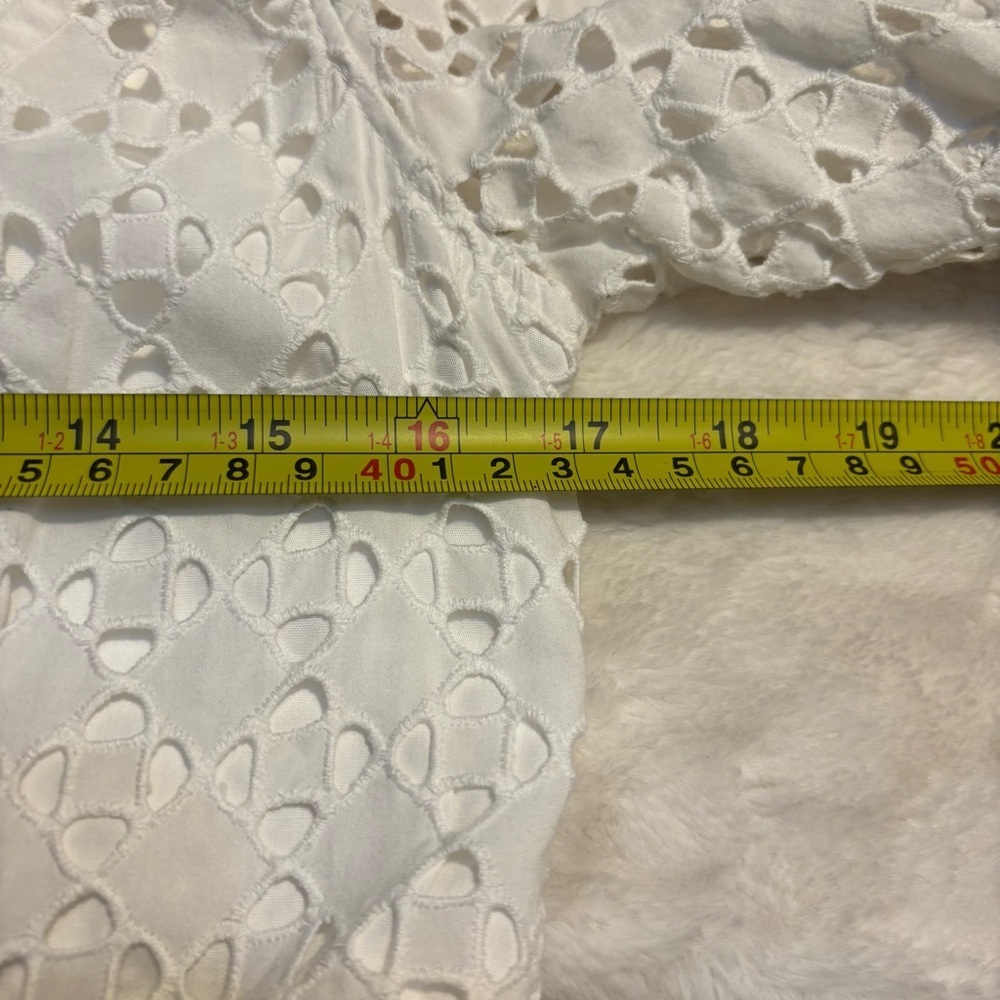 Lands' End Dress Size 4 White Eyelet 3/4 Sleeve Shift Dress Pockets Cotton Lace - Picture 14 of 16